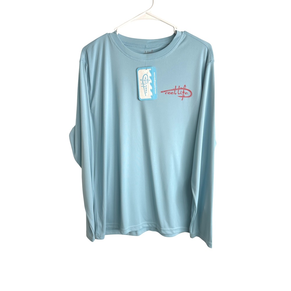 NWT Reel Life Mens Long Sleeve T Shirt American Flag Fishing Sun Defender Blue M